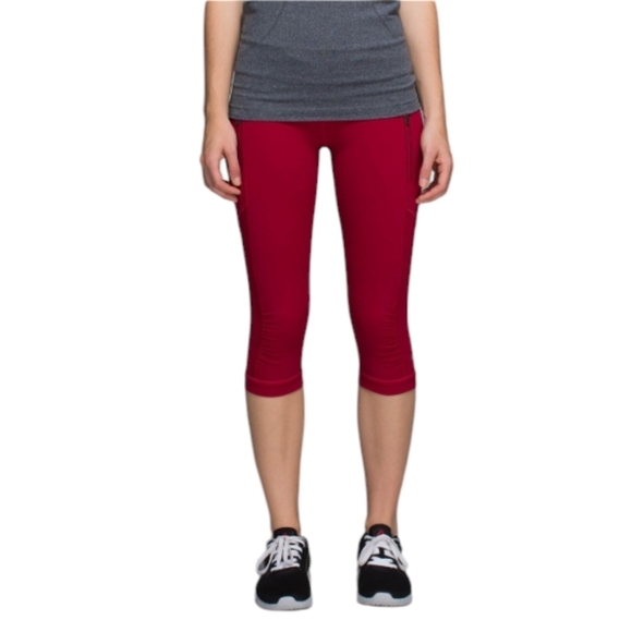 Lululemon Passion Crop II in Deepest Cranberry Luxtreme Pockets Size 4 - Picture 2 of 12